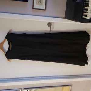 FLAX linen black midi/maxi dress diagonal pocket sz M